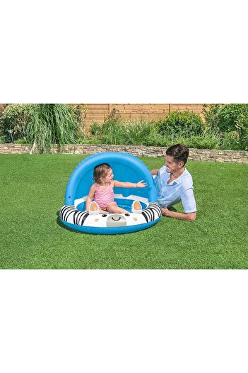 BESTWAY Shaded Baby Pool | Safari Fun Inflatable Play Centre, UV Sunshade, Inflatable Floor, Zebra D