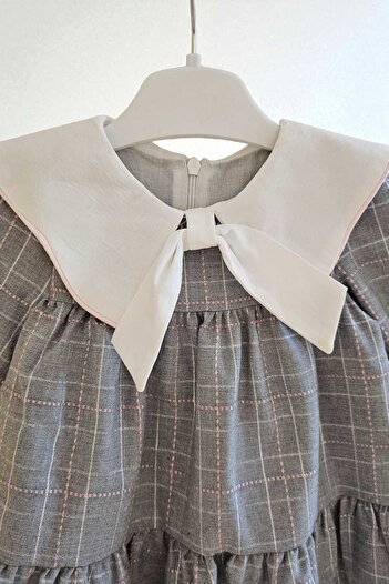 BEYAZ Glitter Plaid Collar Detailed Girls Dress