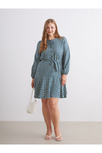 LC Waikiki Create Your Style from Uzg Store |   Tie Neck Patterned A-Line Mini Dress