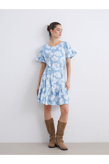 LC Waikiki Create Your Style from Uzg Store |   Crew Neck Floral Ruffle Jean Dress