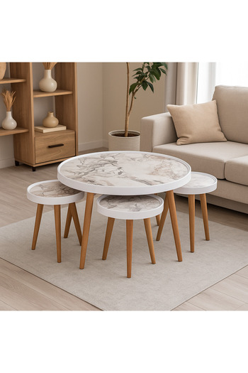 Vi Markets Five-seater table sets - round wood - marble-like surface