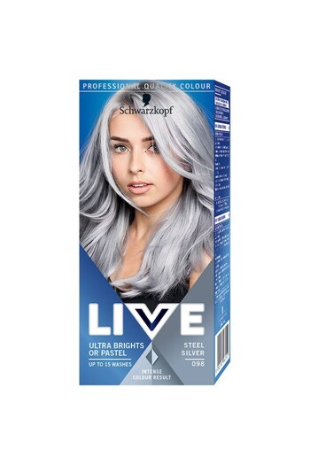 Live Schwarzkopf Ultra Brights 098 Steel Silver Semi-Permanent Hair Dye, 80 ml