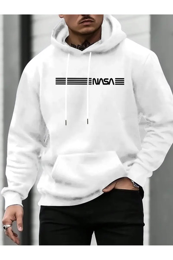 bellanova Nasa Graphic Printed 3 Thread Hooded Sweatshirt for Men"