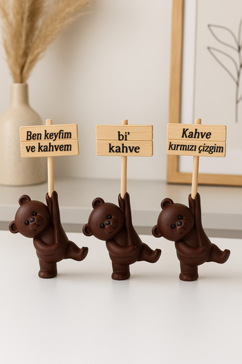 edoy Dekoratif Ayıcık Bi Kahve Seti – Modern Minimal Ev Aksesuarı Hediyelik Obje Masa Üstü Dekoratif Süs