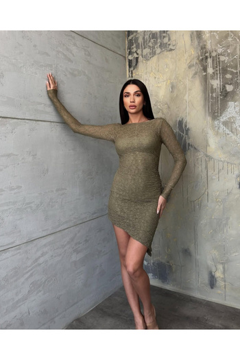 Nura Francy Women Lace Trend Long Sleeve Backless Asymmetrical Cutout Dress
