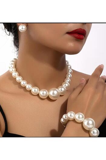 Yıldız Accessory Earrings Necklace Bracelet Pearl Set Wedding Engagement Organization Party Set
