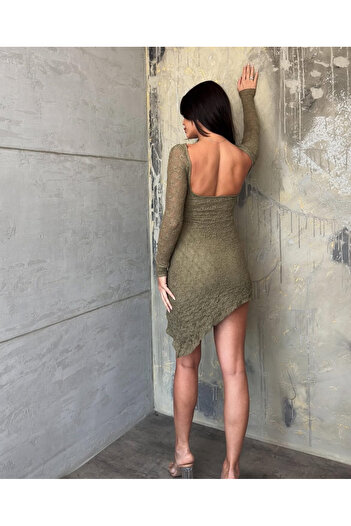 Nura Francy Women Lace Trend Long Sleeve Backless Asymmetrical Cutout Dress