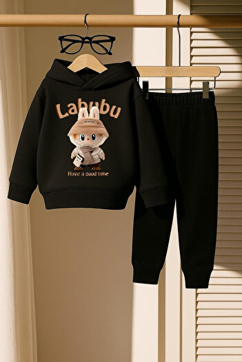 New Shine Μαύρο φούτερ Unisex με στάμπα Labubu