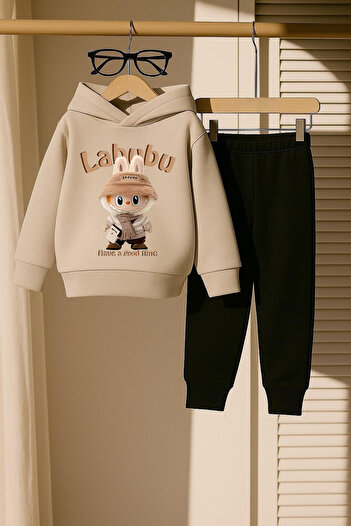New Shine Μπεζ φούτερ με στάμπα Labubu Unisex