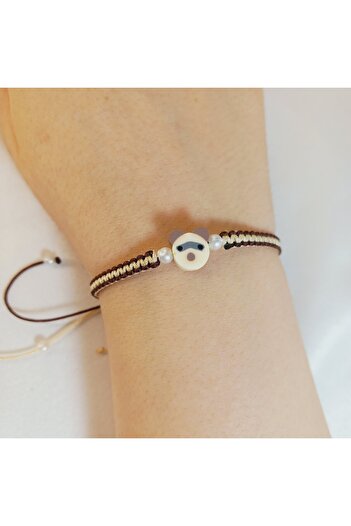 Crystal Atelier Macrame Knitted Unisex Bracelet with Bear Figure - Handmade Cute Design - Cute Teddy Bear Bracelet