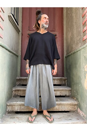 Bohoyasam Unisex Bol Paça Pantolon, Pamuklu Salaş Pantolon, Yazlık Rahat Pantolon, Bohem Kapri Pantolon