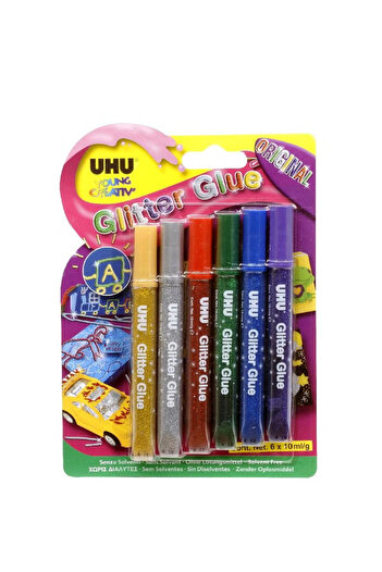 Uhu Glitter Glue 6 x 10 ml Tubes – Sparkling Craft Adhesive Set