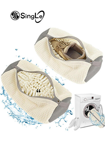 Single Shoe washing bag special pasta fabric zippered large size microfiber white color
