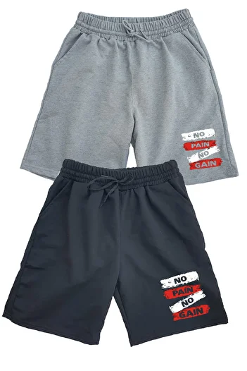 makiteks Black Gray 2-Piece Solid Color Men's Regular Sports Shorts No Pain