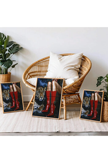 512 STORE Estetik Leopar Kırmızı Çizme Women Duvar Dekor Ev Ofis Tasarım Çerçevesiz Poster Modern