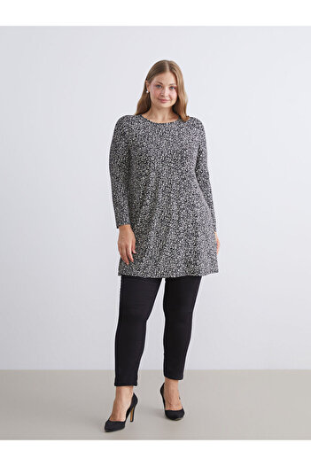 LC Waikiki Black Crew Neck Patterned Women's Tunic