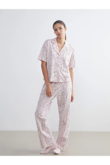 LC Waikiki Lcw Dreampink Shirt Collar Printed Women's Pajamas Set