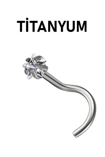MORNEVA Titanyum | Kristal Yıldız Taşlı Minimal Spiral Kancalı Burun Piercingi Hızma (1 Adet)