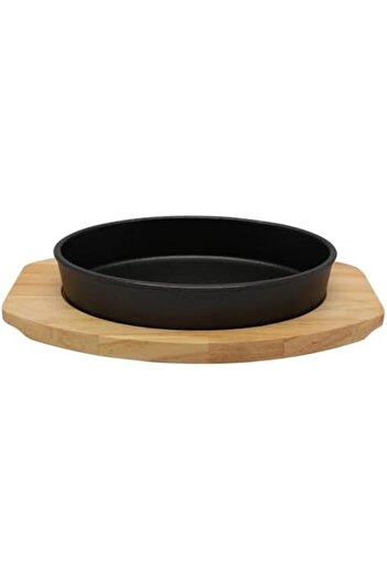 cc bin shihon Shinon Oval Cast Iron Skillet with Wooden Base 21.5 cm x 14.50 cm | Roasting Tray for Cooking & Gril