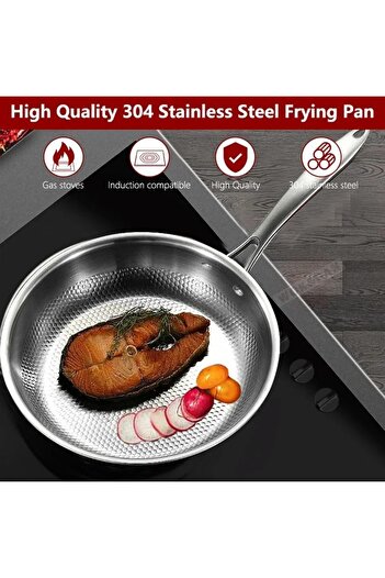 mastergold Stainless Steel Frying Pan with 3 Layers for All Stoves and Oven, Size 22cm, Silver