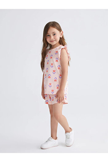 LC Waikiki Lcw Kidspink Floral Girl's Shorts Pajamas Suit