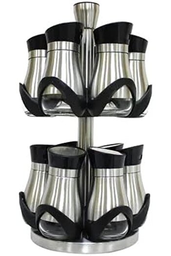 cc bin shihon 13-Piece Glass and Stainless Steel Spice Jar Set with Rotating Base