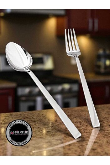KAVEH 24 Pieces 12 Person Tablespoon 12 Person Dinner Fork Set Plain Chopstick Model 18/0 Quality
