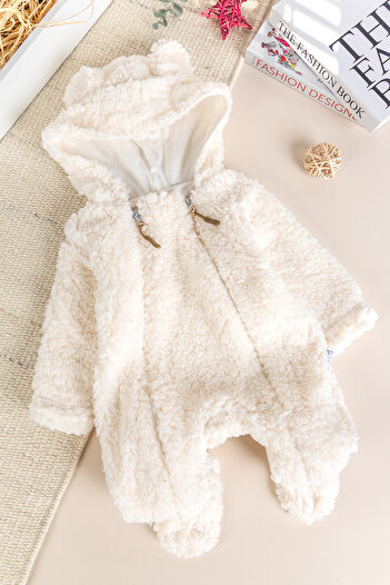 Babymod Welsoft Plush Winter Baby Girl/Boy Jumpsuit with Hooded Teddy Bear Figure