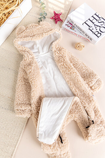 Babymod Welsoft Plush Winter Baby Girl/Boy Jumpsuit with Hooded Teddy Bear Figure