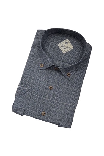 GÖMLEK GALERİSİ Classic Comfortable Wide Cut Double Pocket Short Sleeve Solid Linen Shirt