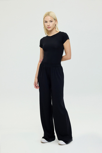 SHEISMONO Ultra Soft Straight Cut Loose Trousers Black