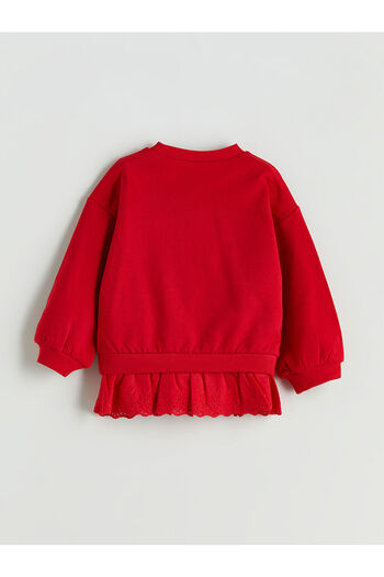 LC Waikiki Red Crew Neck Embroidered Girl's Sweatshirt
