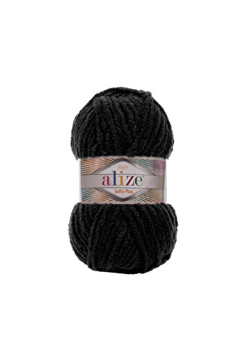 Alize Softy Plus Ață pentru tricotat manual - 100g - 120M – Textura moale - Cod de culoare: 60 - Negru