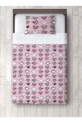 yok yok evim eve dair her şey Pink Floor Hearts Patterned Baby Kids Single Pique and Pillowcase Bedspread Set