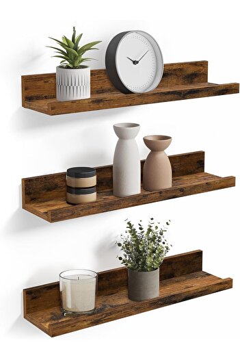 STOREMAX Lvnshop Wall Shelves, Set of 3, Floating Shelves, Length 38 Cm, Decorative Items, Jars and Picture