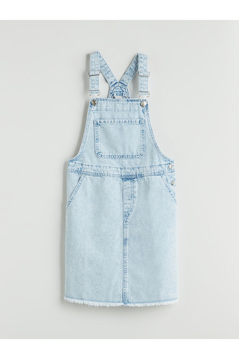 LC Waikiki Lcw Girl's Square Neck Jean Salopet Dress