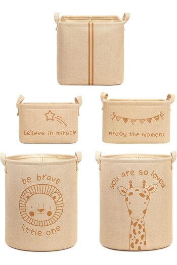 STOREMAX Sellbuyst Home Textile 5-Piece Children's Room Jute Linen Fabric Basket Set Trendy 266450