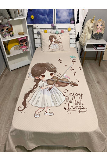 yok yok evim eve dair her şey Princess Patterned Baby Kids Single Pique and Pillowcase Bedspread Set