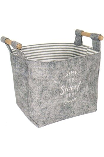 STOREMAX Sellbuyst Haus Felt Organizer Basket with Wooden Handle - Multi-Purpose Storage Organizer Box Maxi Gray