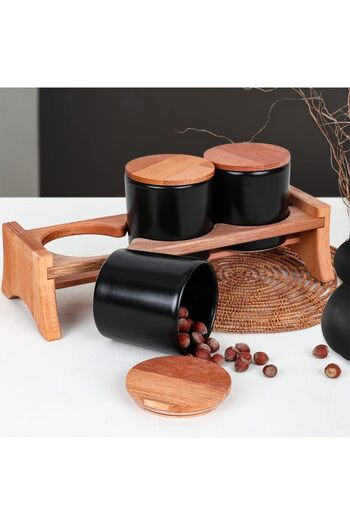 STOREMAX Polysight Matte Black Aegean Wood Storage Container 10 cm 3 Pieces Trendzap 467437