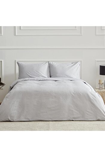 STOREMAX Sellbuyst Home Josef Gray Striped Satin Double Duvet Cover Set Trendy 266450
