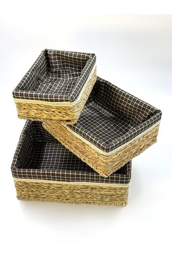 STOREMAX Sellbuyst 3-Piece Wicker Basket Set – Bread Basket with Cloth, Decorative Natural Wicker Storage Basket, Mu