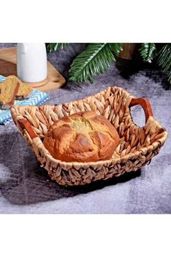 STOREMAX Snshop Wicker Series Square Wicker Bread Basket with Cloth and Wooden Handles 467437