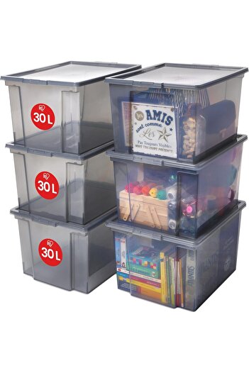 STOREMAX Sellbuyst Ohyama, 6Er-Set, Aufbewahrungsboxen, 30 L, Mit Deckel, Stapelbar, Garage, Schlafzimmer, Wo