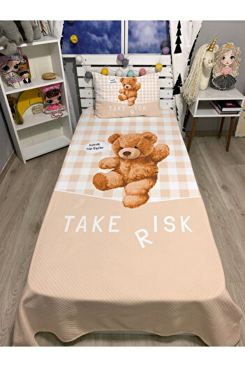 yok yok evim eve dair her şey Cute Teddy Bear Patterned Baby Kids Single Pique and Pillowcase Bedspread Set