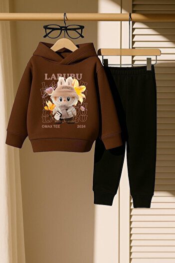 New Shine Φούτερ Unisex με στάμπα Labubu σε καφέ απόχρωση