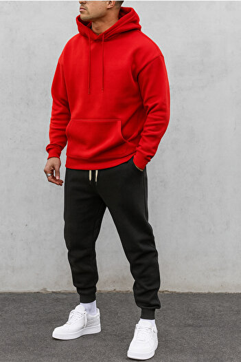 CLASSY.MODA Men's Hooded Sweatshirt and Sweatpants Set – Oversize – 3 Thread Fabric