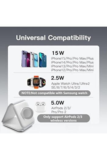 Generic Magnetic Wireless Charger, Foldable Travel 3 In 1 Wireless Charging Station-Safe Wireless Charger