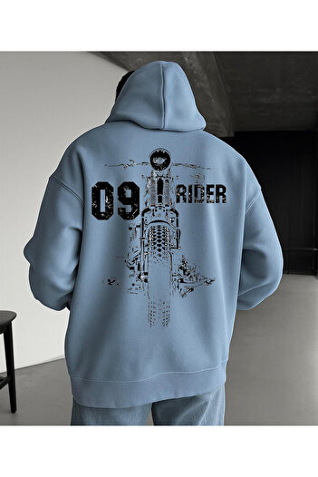 CLASSY.MODA 09 Rider Motorcycle Printed Hooded Oversize Unisex Φούτερ – ύφασμα 3 κλωστών