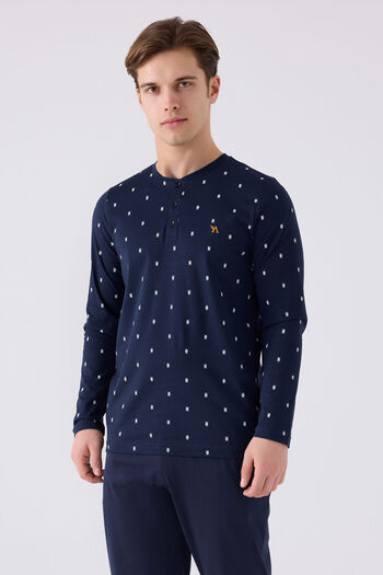 Arnetta Men's Navy Blue Long Sleeve Pajama Set